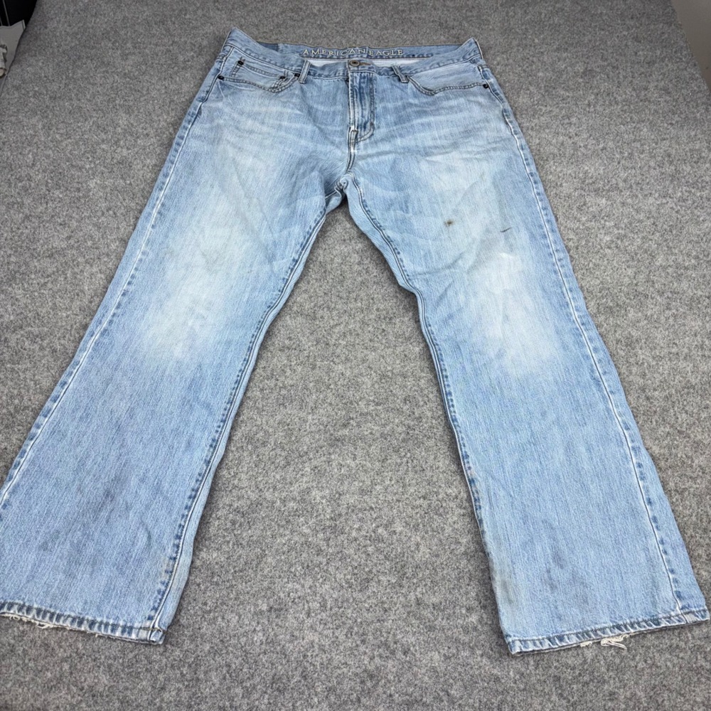 American Eagle Bootcut Jeans Mens 36x32 Blue Light Wash Denim Cotton Casual Logo